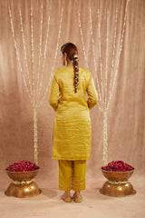 Olive Green Embroidered Kurta with 
Narrow Pants