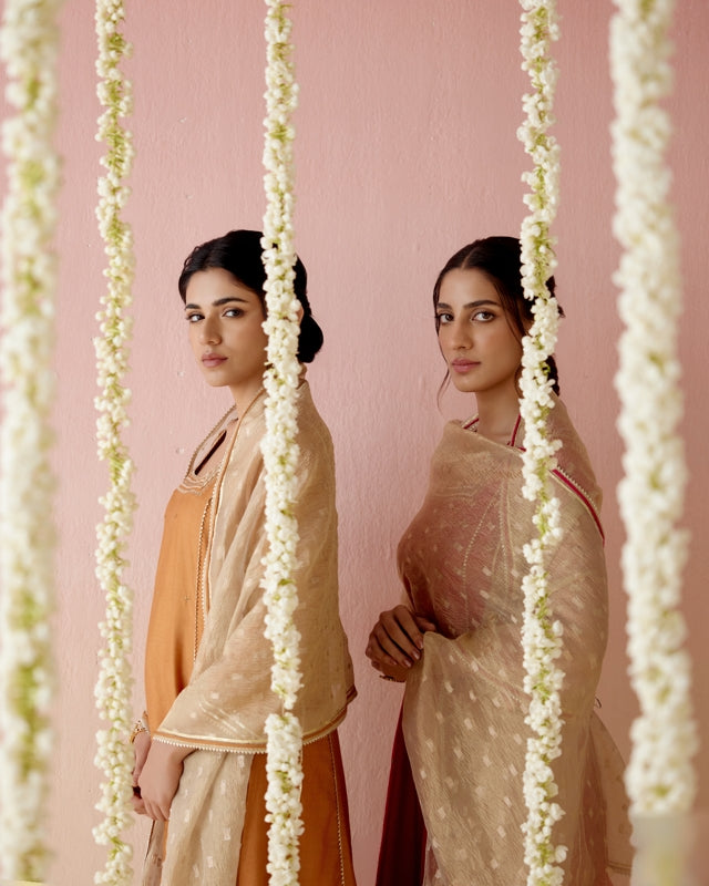 Dahlia Rust Gota Anarkali with 
Wide Leg Pants & Dupatta - Set of 3