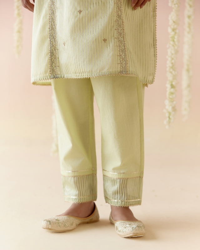 Lotus Green Tissue Kurta with 
Narrow Pants & Dupatta - Set of 3
