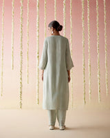 Mint Daisy Tissue Kurta with 
Narrow Pants & Dupatta - Set of 3
