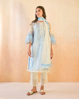 Sky Floral Embroidered Organza Slip Kurta with Narrow Pants