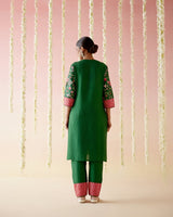 Emerald Lily Embroidered Kurta with Narrow Pants & Dupatta - Set of 3