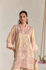 Blush Mint Applique Embroidered Tissue Kurta Set - Set of 2