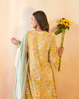 Sunflower Chintz Cutwork Cotton Kurta with Wide Leg Pants