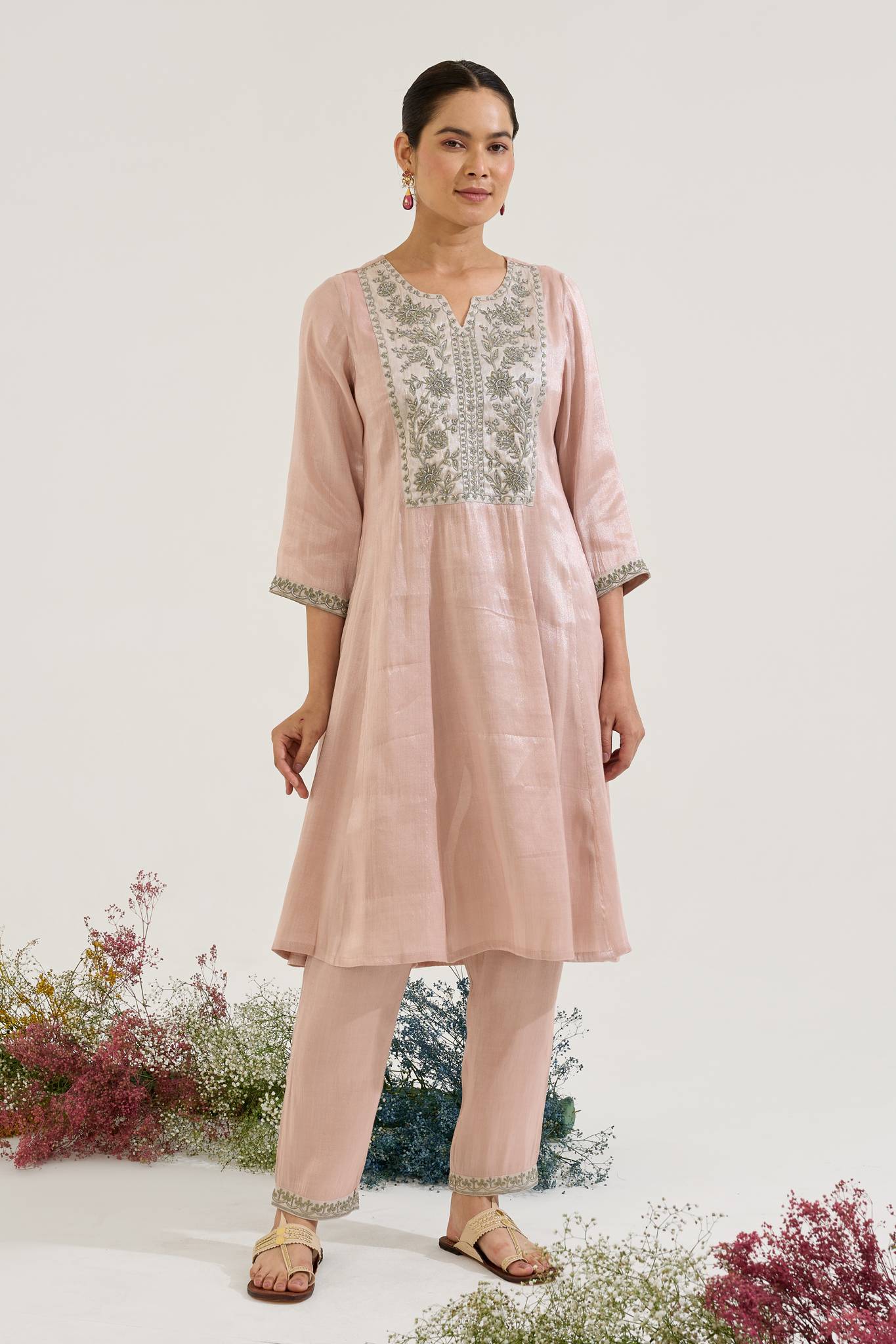 Rosy Dori Tissue Anarkali with Narrow Pants - Set of 2