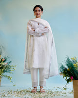 Silver Zari Crushed Stripe Tissue Kurta with Narrow Pants