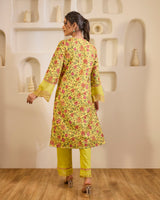 Dahlia Yellow Embroidered Cotton Kurta with Narrow Pants