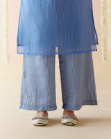 Sapphire Blue Kurta with Tissue Slip & Flared Pants - Set of 3