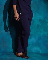 Midnight blue hand embroidered blue sequened short jacket set