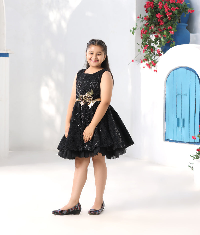 Black Sequence Dress with Jacket and Flowers and Butterfly