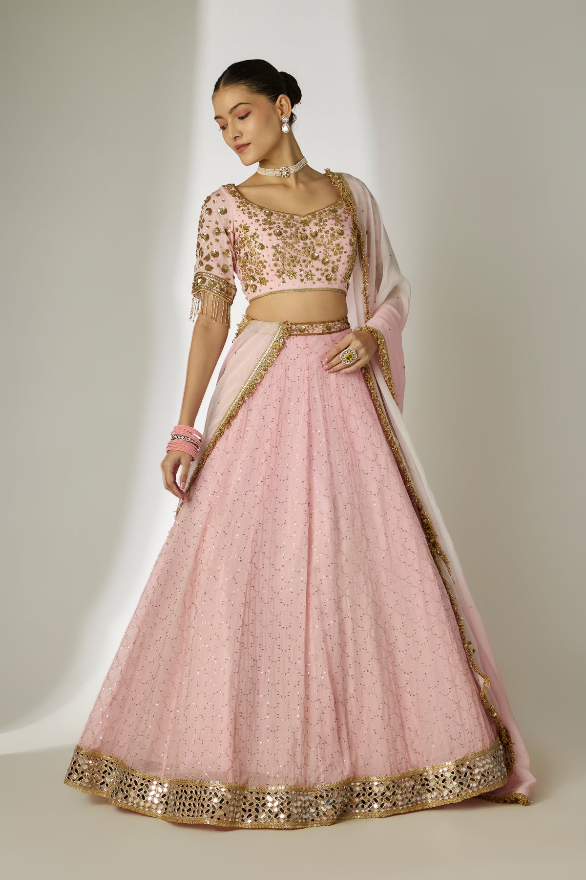 Pink Sequin Lehenga Set