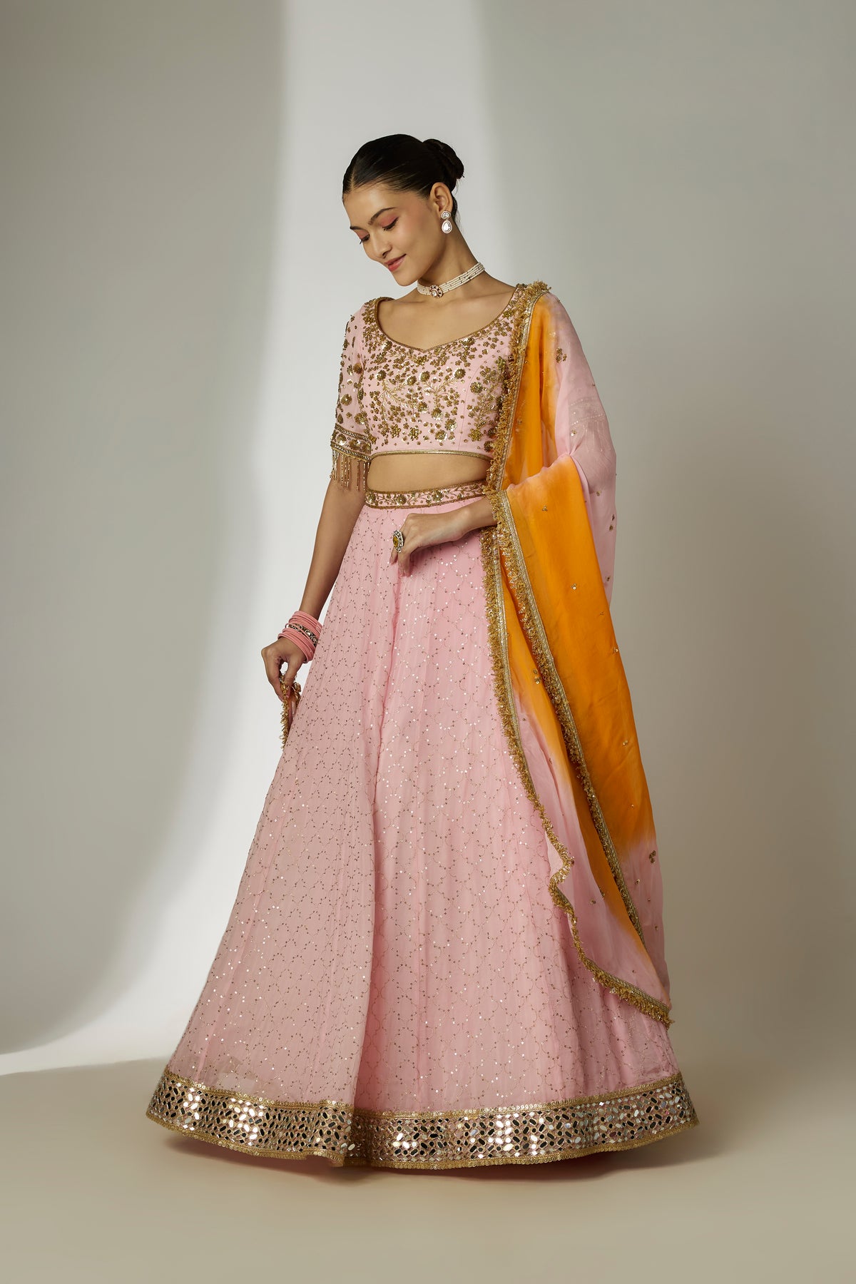 Pink Sequin Lehenga Set