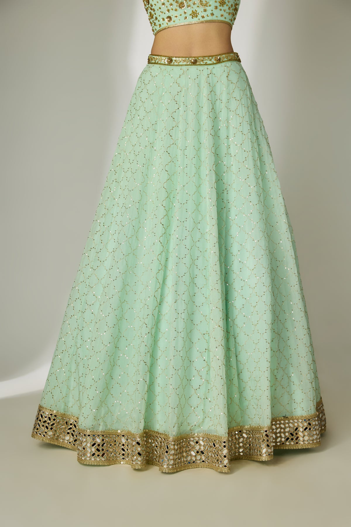 Mint Green One-Shoulder Lehenga Set