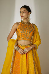 Orange & Yellow Halter Lehenga Set
