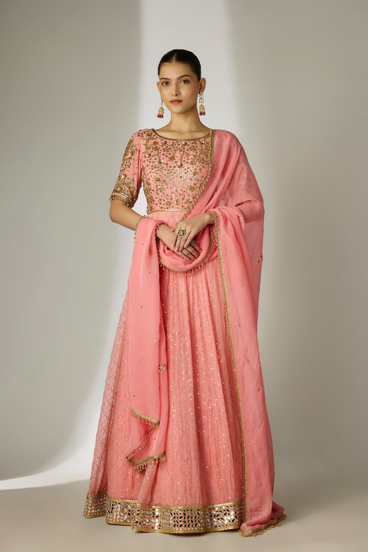 Peach Sequin Anarkali Set