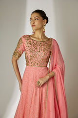 Peach Sequin Anarkali Set