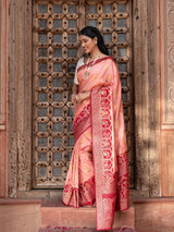 Peach Shaded Motif Pure Katan Silk Banarasi Handloom Saree