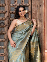 Seafoam Green Pure Katan Silk Banarasi Handloom Saree