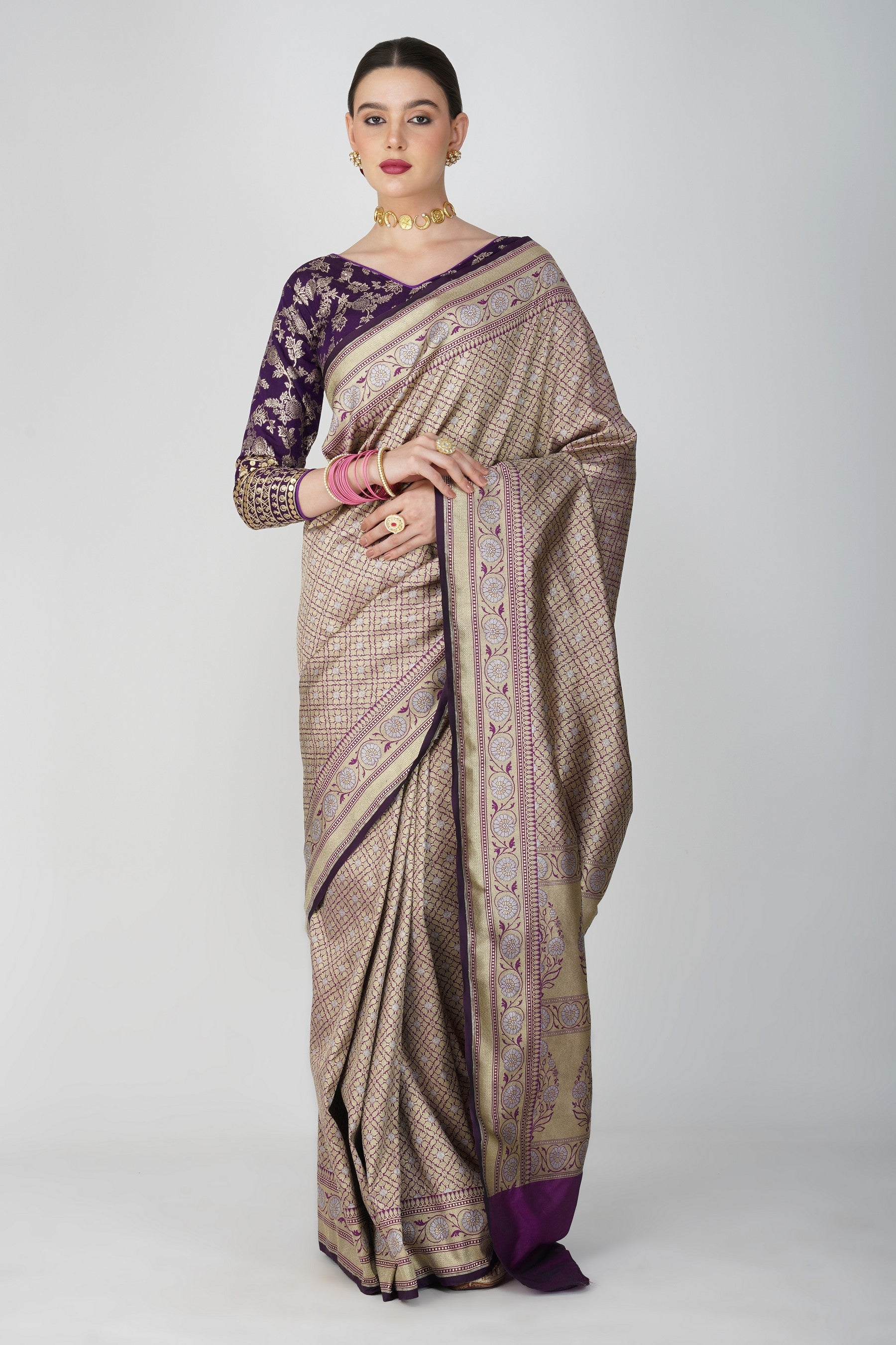 Purple Pure Katan Silk Khimkhaab deisgn Banarasi Handloom Saree