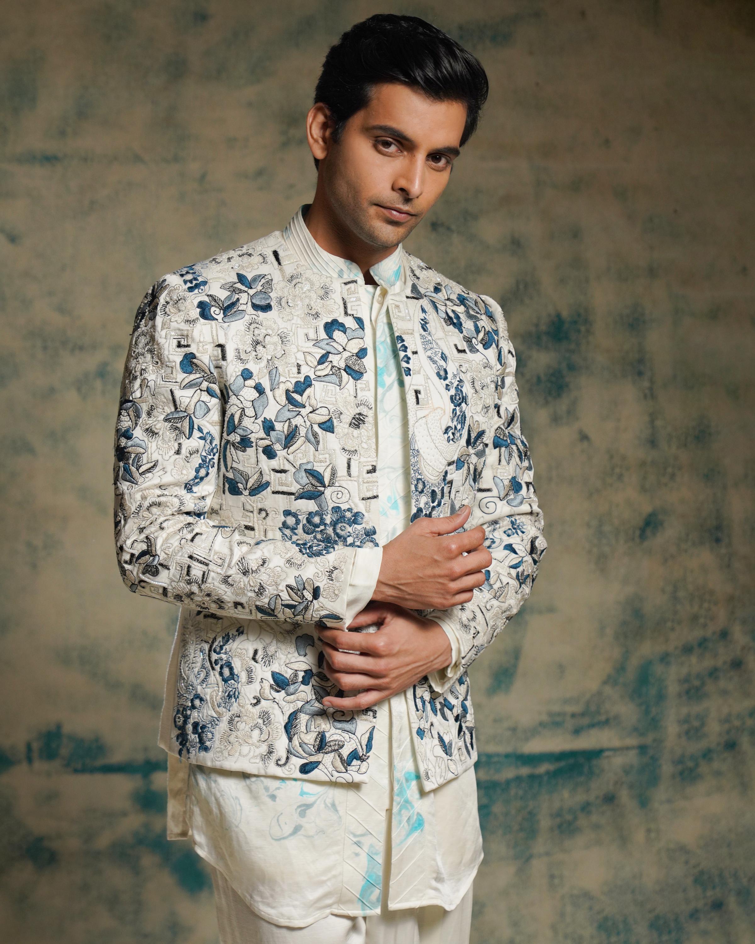 Ivory Embriodered Short Jacket Set