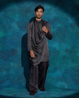 Charcoal Gray hand embroidered contemporary jacket set