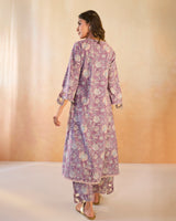 Mauve Chintz Cutwork Cotton Kurta with Wide Leg Pants