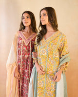 Sunflower Chintz Cutwork Cotton Kurta with Wide Leg Pants