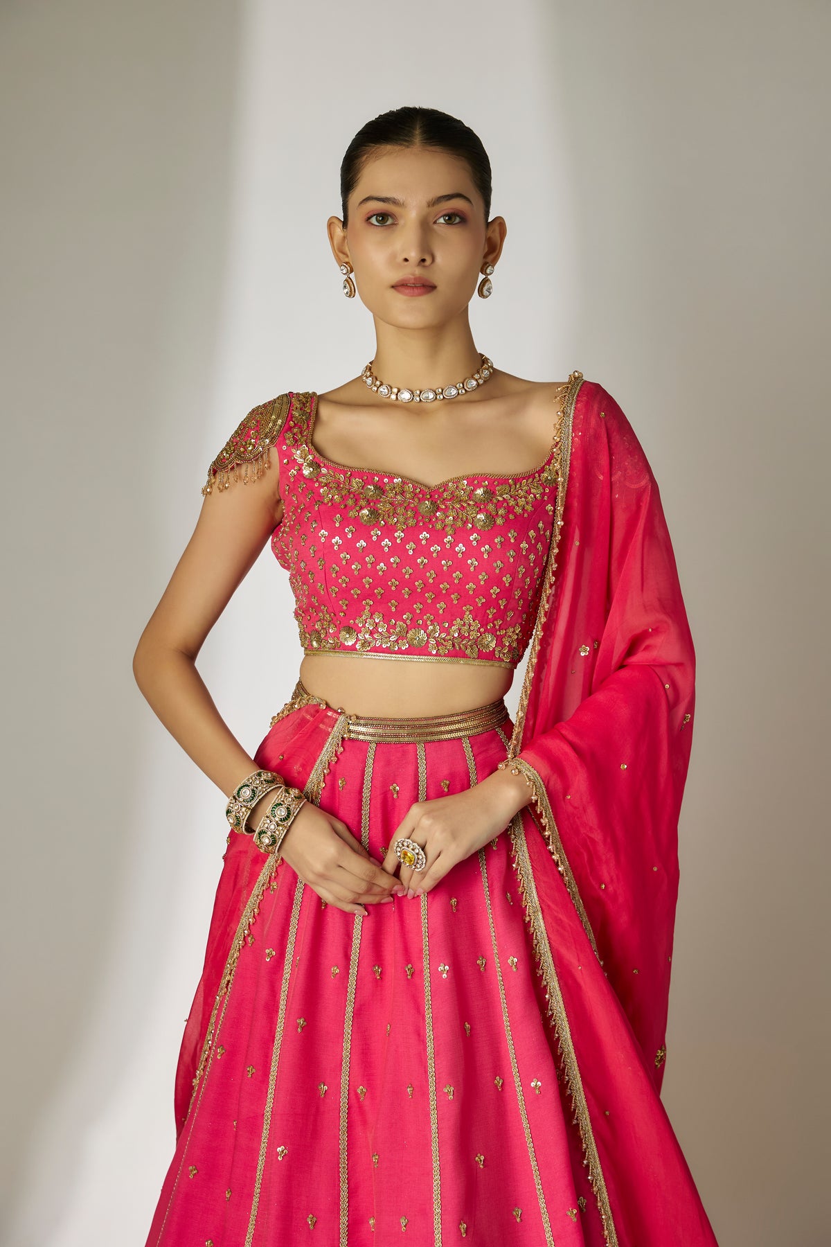 Pink Chanderi Lehenga Set