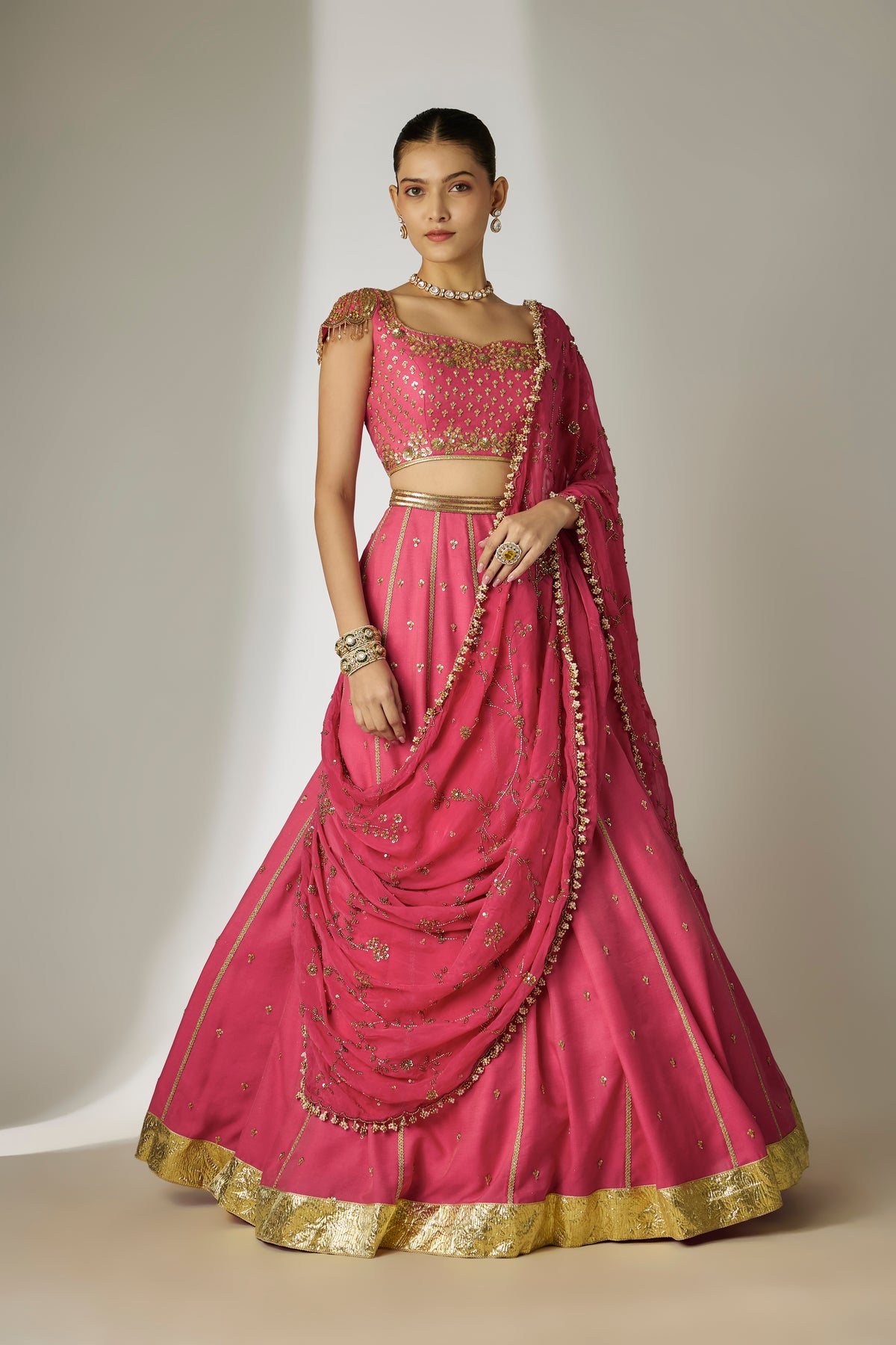 Pink Chanderi Lehenga Set