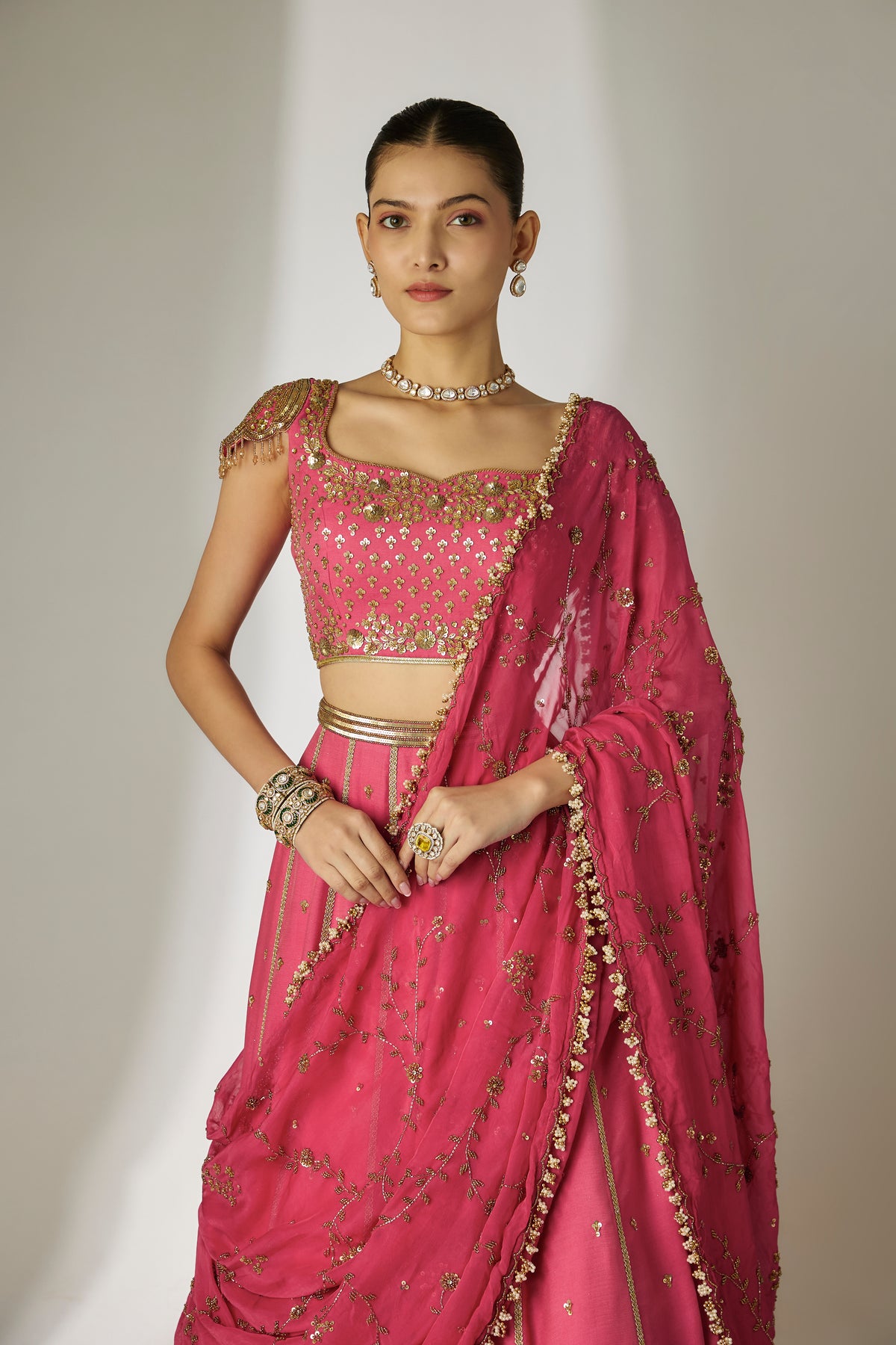 Pink Chanderi Lehenga Set