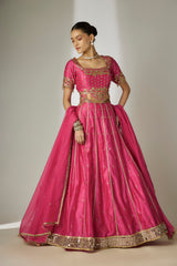 Pink Silk Chanderi Lehenga Set