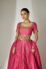 Pink Silk Chanderi Lehenga Set