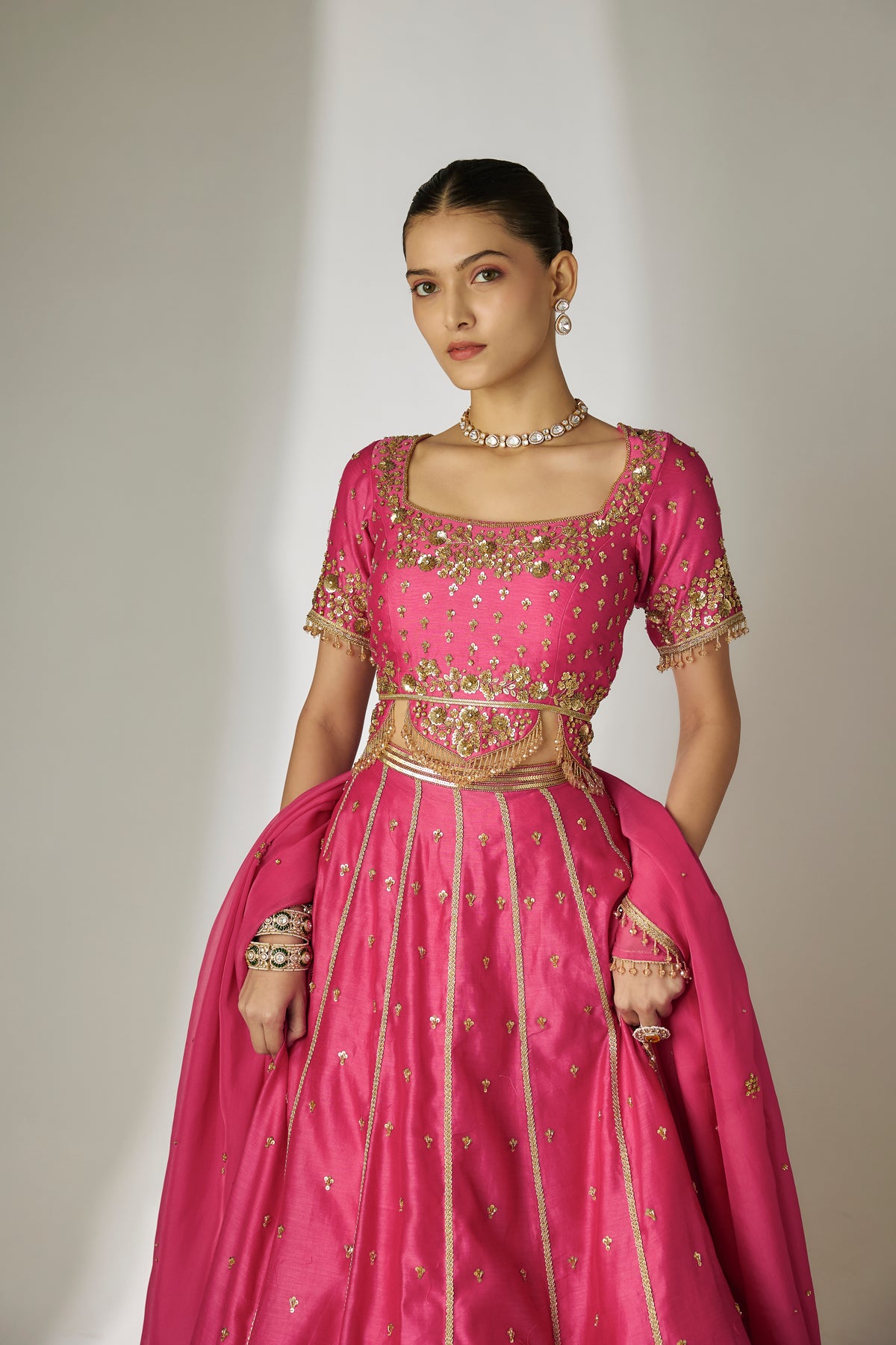 Pink Silk Chanderi Lehenga Set