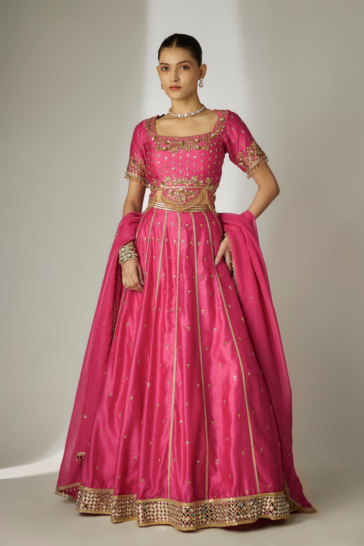 Pink Silk Chanderi Lehenga Set