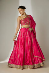 Pink Silk Chanderi Lehenga Set