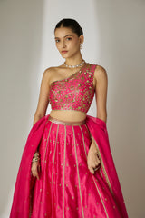 Pink Silk Chanderi Lehenga Set