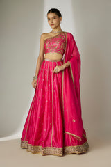 Pink Silk Chanderi Lehenga Set