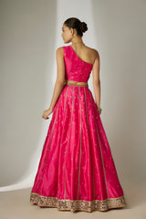 Pink Silk Chanderi Lehenga Set