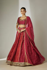 Red & Rust Chanderi Lehenga Set
