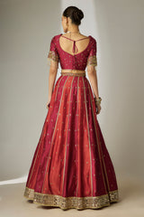 Red & Rust Chanderi Lehenga Set