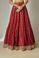 Red & Rust Chanderi Lehenga Set
