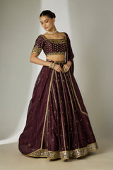 Brown Chanderi Lehenga Set