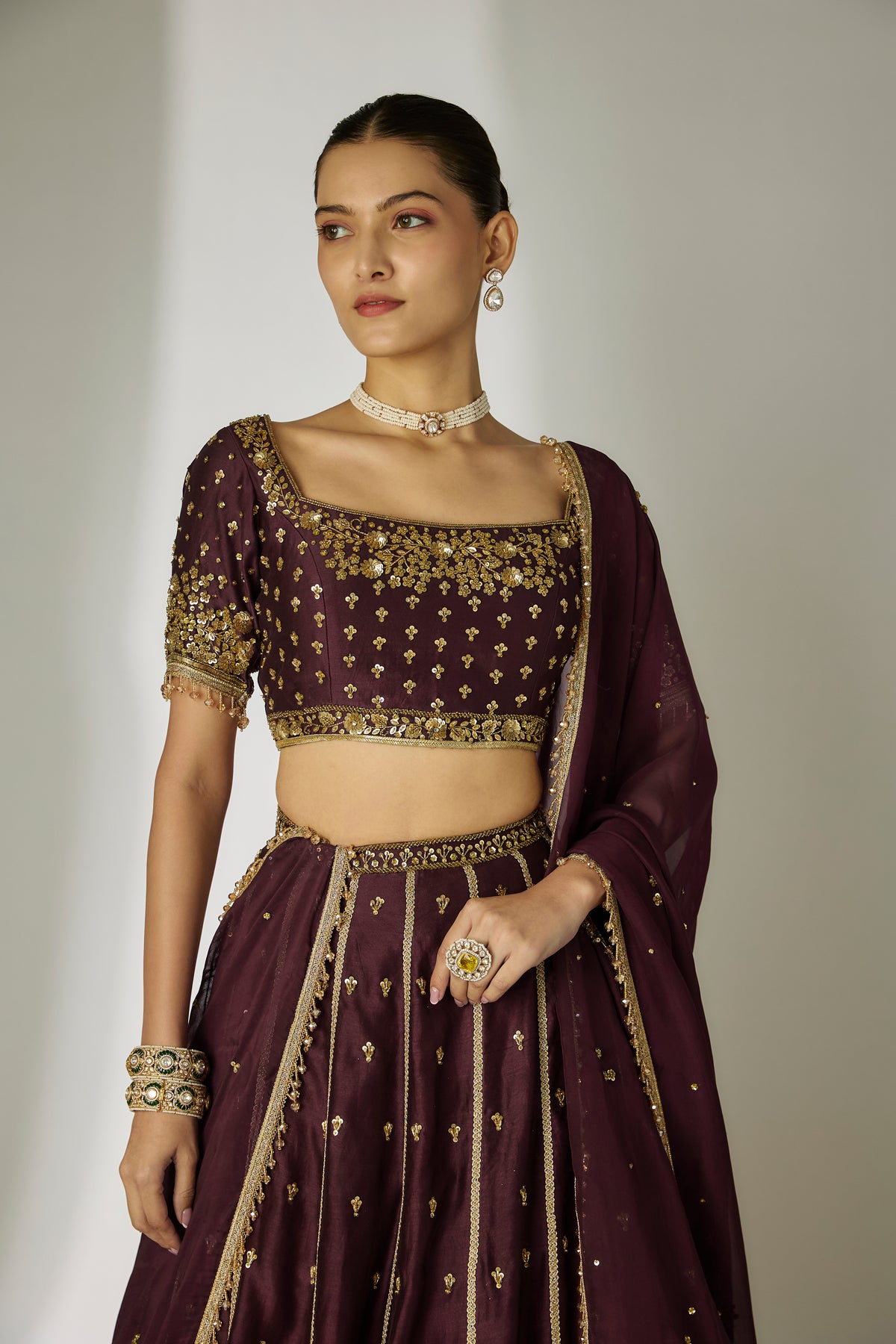 Brown Chanderi Lehenga Set