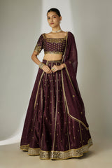 Brown Chanderi Lehenga Set