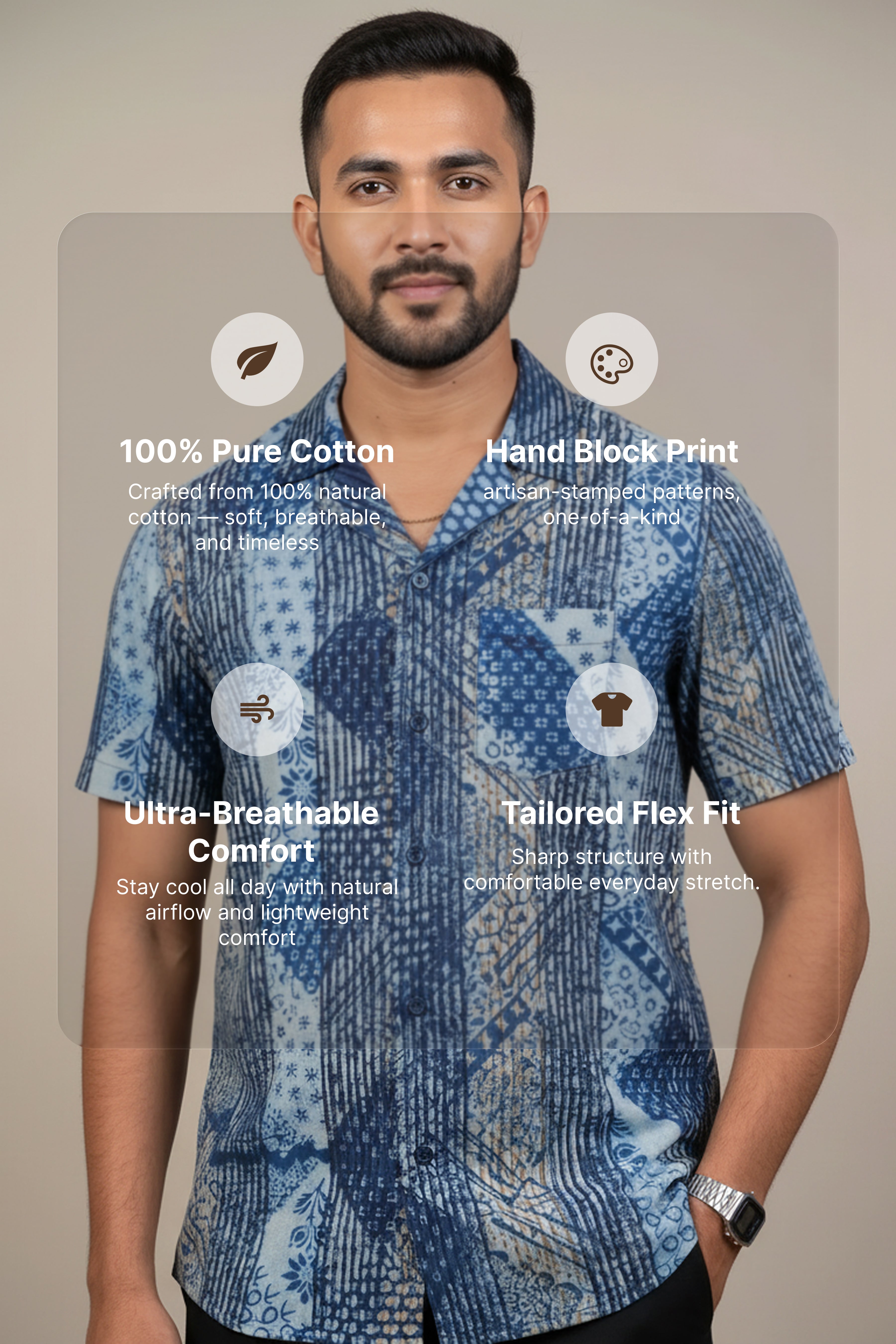 Samudra — Sea Blue Dabu Cotton Shirt