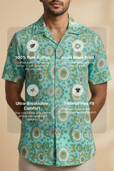 Medallion — Teal Ajrakh Cotton Shirt