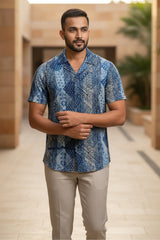 Samudra — Sea Blue Dabu Cotton Shirt