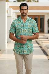 Medallion — Teal Ajrakh Cotton Shirt