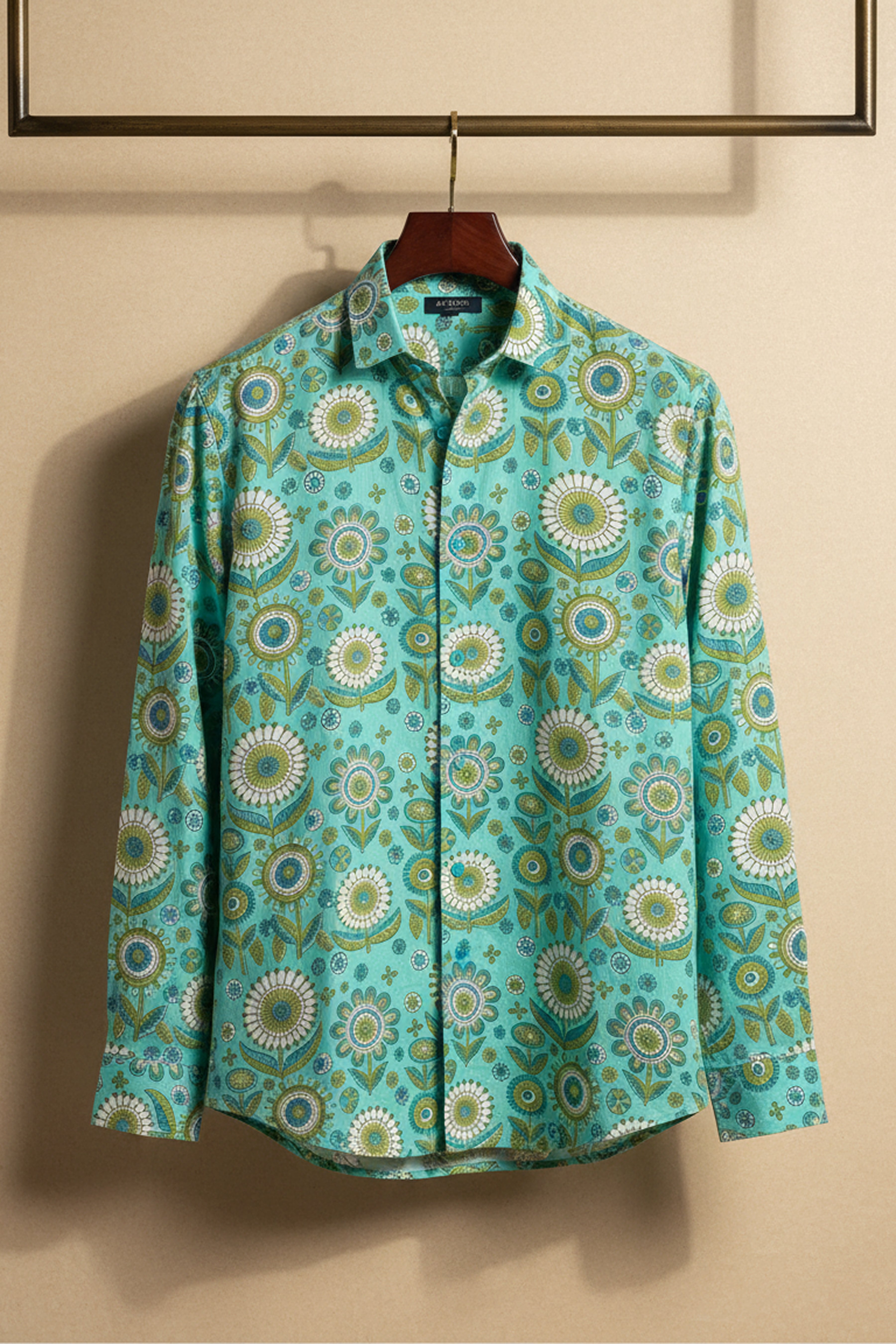 Turiya — Teal Ajrakh Cotton Shirt