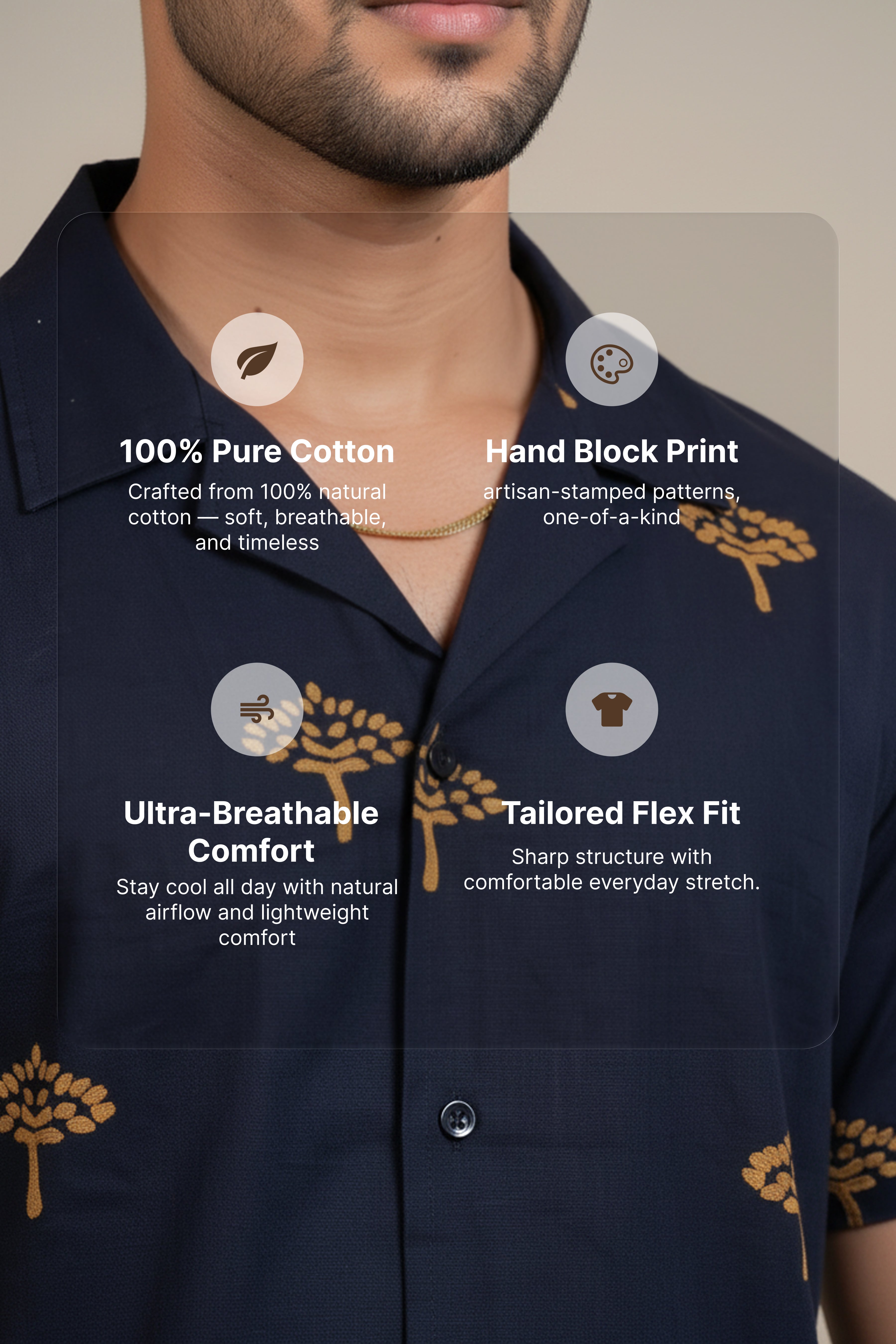 Vriksha — Navy Dabu Cotton Shirt